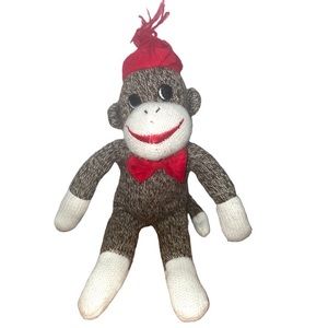 Sock monkey”10 brown plush target red hat stuff animal red bow toy classic